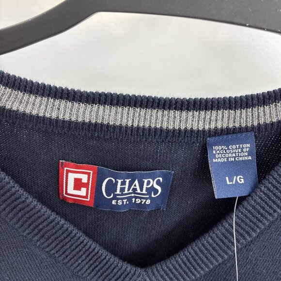 Chaps Mens L Sweater Vest Navy Blue Knit V Neck Pullover Cotton Classic Golf - Picture 3 of 6